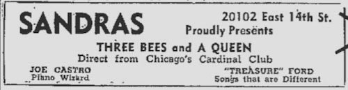 Ad for 3 Bees and a queen at Sandras